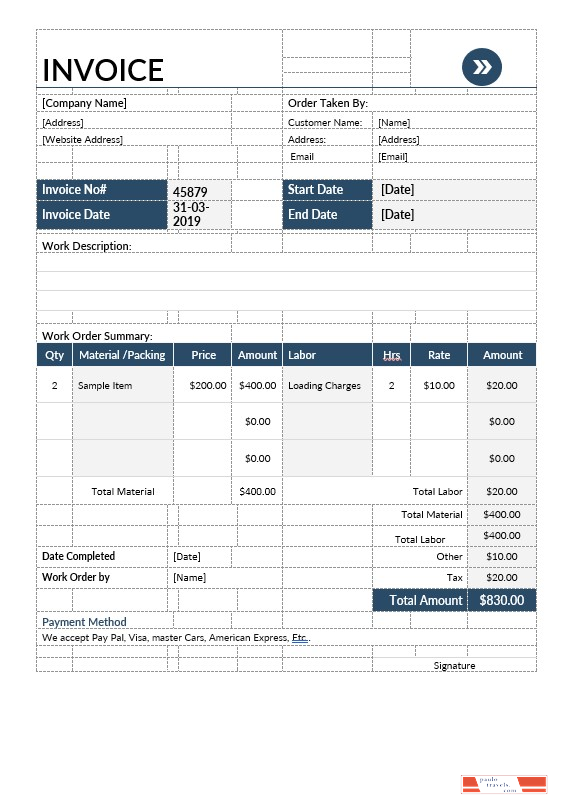 Moving Company Invoice Template PSD template